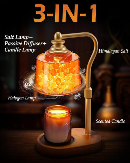 3-in-1 Candle Warmer Lamp with Timer Dimmable, Himalayan Salt Lamp & Passive Diffuser, Gifts for Women, House Warming Gifts, Wax Melt Warmer for Jar Candles (2 Bulbs)