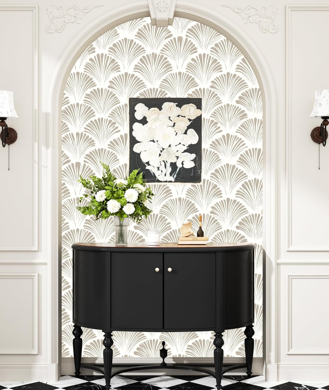 BOKEBEVE Leaves Contact Paper Floral Wallpaper Stick and Peel Boho Damask Wall Paper for Liner Drawer Cabinet Backsplash Renter Friendly Waterproof 17.5 x 118In