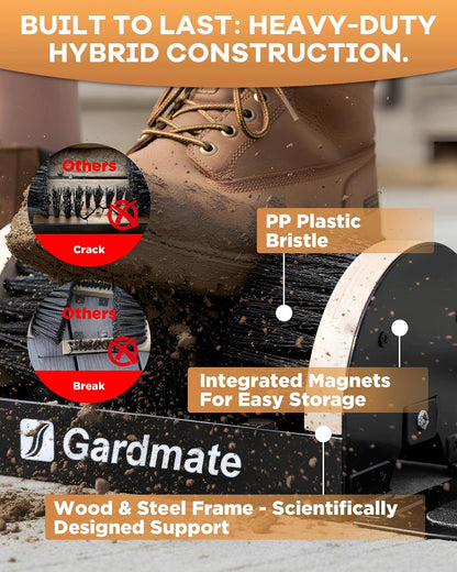 Boot Brush and Scraper Combo - 4-Way Boot Cleaner Brush Outdoor Heavy Duty, Dual Anti-Slip Base with Magnetic Storage - Mud, Snow, Boot Scraper for Home, Farm, Garden - Includes Screws