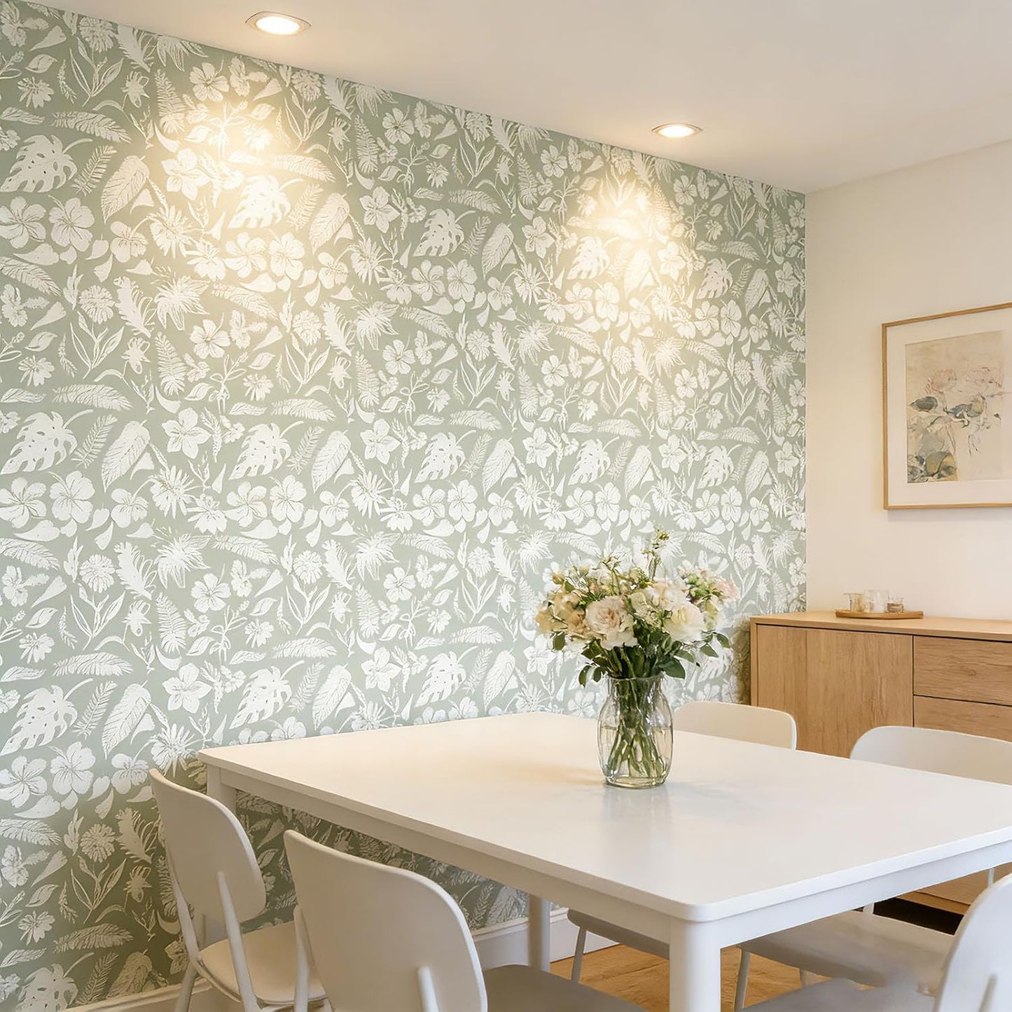 Green Botanical Floral Peel and Stick Wallpaper Self Adhesive Removable Thick Renter Friendly Wallpaper for Bedroom Accent Wall 17.7" x 118"