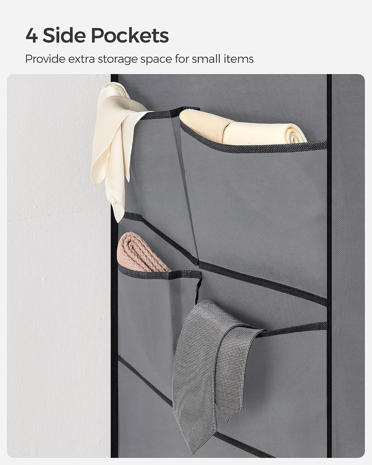 SONGMICS Portable Closet, Wardrobe Closet Organizer with Cover, 3 Hanging Rods and Shelves, 4 Side Pockets, 51.2 x 17.7 x 65.7 Inches, Large Capacity for Bedroom, Living Room, Ink Black URYG092B02