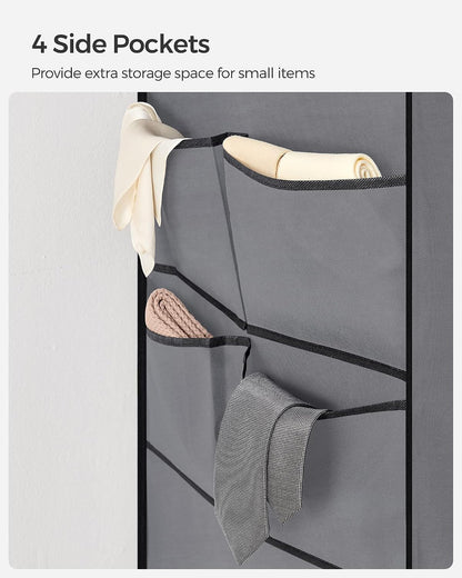 SONGMICS Portable Closet, Wardrobe Closet Organizer with Cover, 3 Hanging Rods and Shelves, 4 Side Pockets, 51.2 x 17.7 x 65.7 Inches, Large Capacity for Bedroom, Living Room, Ink Black URYG092B02