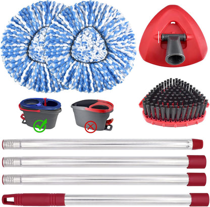 Mop Heads Replacements,Mop Handle,Scrub Brush,Base for Ocedar Rinseclean 2 Tank,Include 2 Microfiber Mops Replace Head,30-58" Adjustable Mop Stick,1 Scrubber Head,1 Spin Base,Bucket not Included