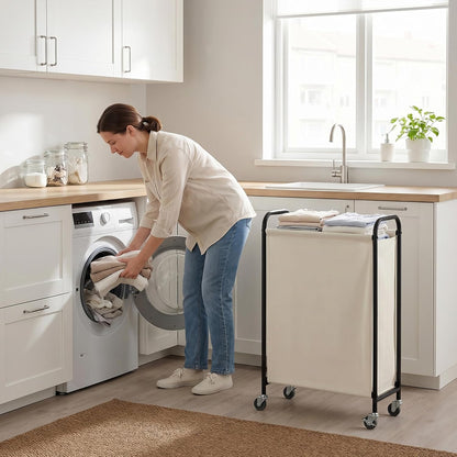GRANNY SAYS 2 Section 130L Laundry Sorter, Large Laundry Hamper Basket with Wheels and Handles, Durable and Sturdy Rolling Cart for Laundry Room, Hotel, Bedroom, Beige
