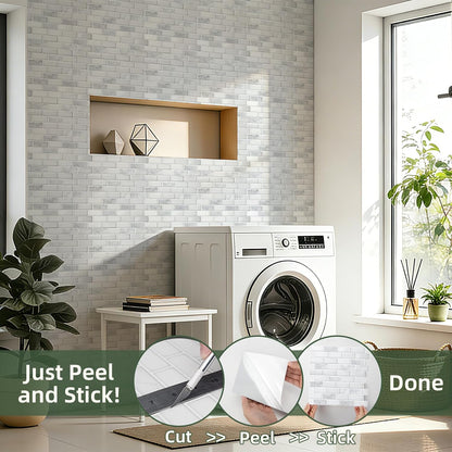LONGKING Self-Adhesive Kitchen Backsplash, Marble Look Decorative Tiles (10 Tiles)