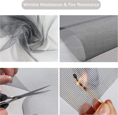 Window Screen Replacement Kit, 48'' x 99'' Fiberglass Screen Mesh with Rolling Tool and Screen Retainer Spline, DIY Adjustable Screen Door Mesh for Window, Door and Patio, Black