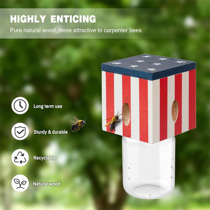 2 PCS Wood Carpenter Bee Trap for Outside - Best Bee Trap - Cube Flag Style Nature Hanging Carpenter Bee Traps Plastic Jar Outdoor - Insect Traps
