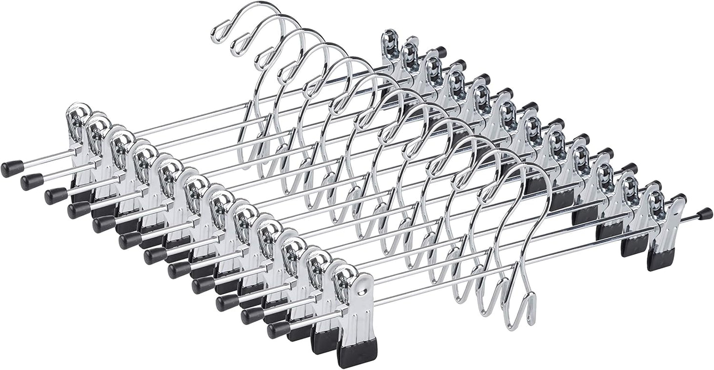 Amber Home 12 Pack Heavy Duty Add on Metal Pants Skirt Hangers, Stackable Add-on Metal Clothes Hangers with 2-Adjustable Clips, Cascading Clip Hangers Space Saving for Jeans, Slacks