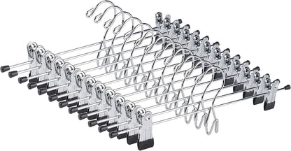 Amber Home 12 Pack Heavy Duty Add on Metal Pants Skirt Hangers, Stackable Add-on Metal Clothes Hangers with 2-Adjustable Clips, Cascading Clip Hangers Space Saving for Jeans, Slacks