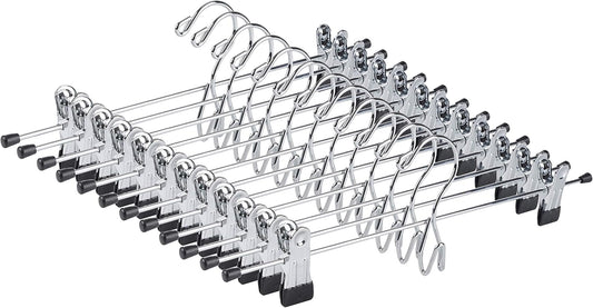 Amber Home 12 Pack Heavy Duty Add on Metal Pants Skirt Hangers, Stackable Add-on Metal Clothes Hangers with 2-Adjustable Clips, Cascading Clip Hangers Space Saving for Jeans, Slacks