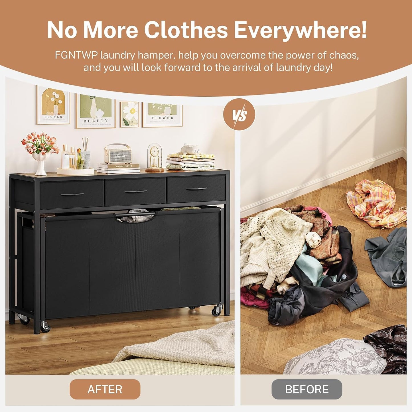 Laundry Sorter 3 Section, 120 L Laundry Hamper with 2 Drawers & 2-tone Top Panel, Rolling Laundry Basket Organizer with Pull-Out Removable Oxford Fabric Bags for Laundry Room Organization UNZYL006BVV3