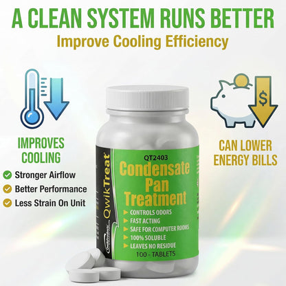 QwikTreat AC Pan Tablets & HVAC Drain Line Cleaner | Condensate Drain Pan Treatment Tabs | Remove Air Conditioner Pipe Clogs, Algae, & Control Odors for Effective Maintenance (100 Tabs)