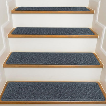 KOOTETA Stair Treads for Wooden Steps Indoor, 15 Pack 8" X 30" Non Slip Carpet Stair Treads with Reusable Adhesive for Kids Elders and Dogs, Surface Polyester TPR Backing Stair Runner Rugs, Dark Grey