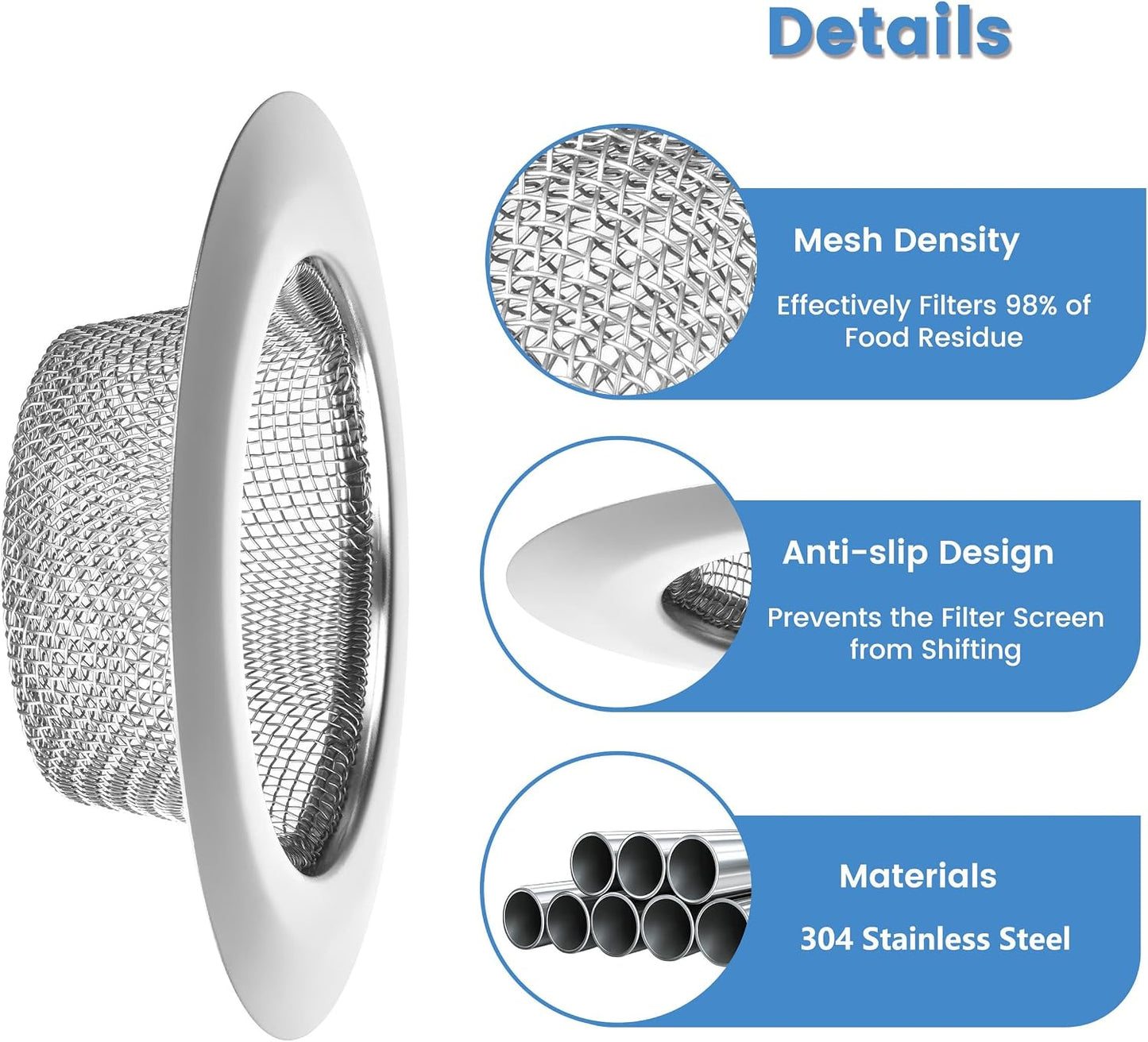 2 Pack 4.5 Inch Stainless Steel Sink Strainer Basket - 304 Stainless Steel Kitchen Sink Drain Filter, Universal Sink Mesh Basket, Hair Catcher, Food Waste Strainer, for Most Sinks