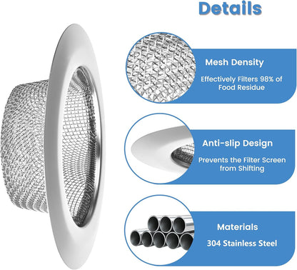 2 Pack 4.5 Inch Stainless Steel Sink Strainer Basket - 304 Stainless Steel Kitchen Sink Drain Filter, Universal Sink Mesh Basket, Hair Catcher, Food Waste Strainer, for Most Sinks