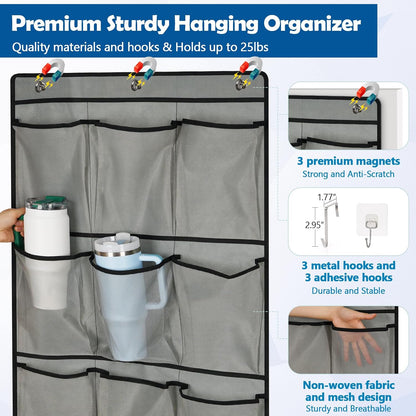 Over The Door Cruise Ship Organizer - Cruise Ship Magnetic Door Organizer with 15 Size-Graded Pockets, Hanging Magnetic Cruise Storage Shoe Rack for Cabin, 2026 Cruise Essential, 9 Hooks(White)