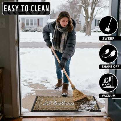 Yimobra Welcome Mat, Heavy Duty Sturdy Door Mats for Home Entrance Outdoor Indoor, Front Doormat for Outside Patio Floor Entry Porch Garage Office, Waterproof, Low Profile, 29.5x17, Black Grey