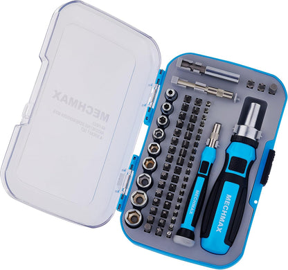 MECHMAX 68-Piece Ratcheting Screwdriver Set with Bits & Sockets | Precision tool kit with sockets & compact injection storage case. Ideal for household DIY, furniture assembly & repair