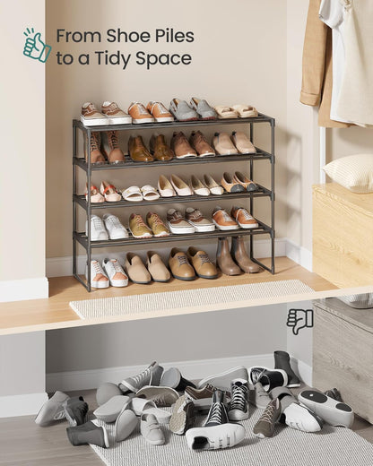 SONGMICS Shoe Rack, 6-Tier Shoe Organizer, Metal Storage Shelf, Upright or Upside Down, for 24-30 Pairs, Stackable, for Entryway, 11.8 x 36.2 x 42.7 Inches, Black ULSA306BH01