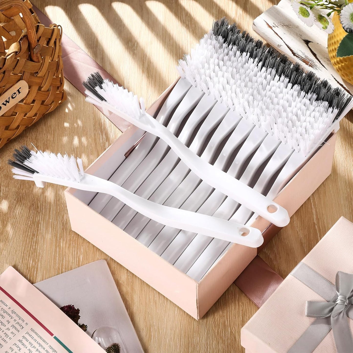 Yinkin 24 Pcs Kitchen Scrub Brush Bulk Sink Bathroom Edge Corner Cleaning Brush Right Angle Mini for Grout Household Dishwasher Tile Lines Window Track Deep Cleaning with Stiff Bristles