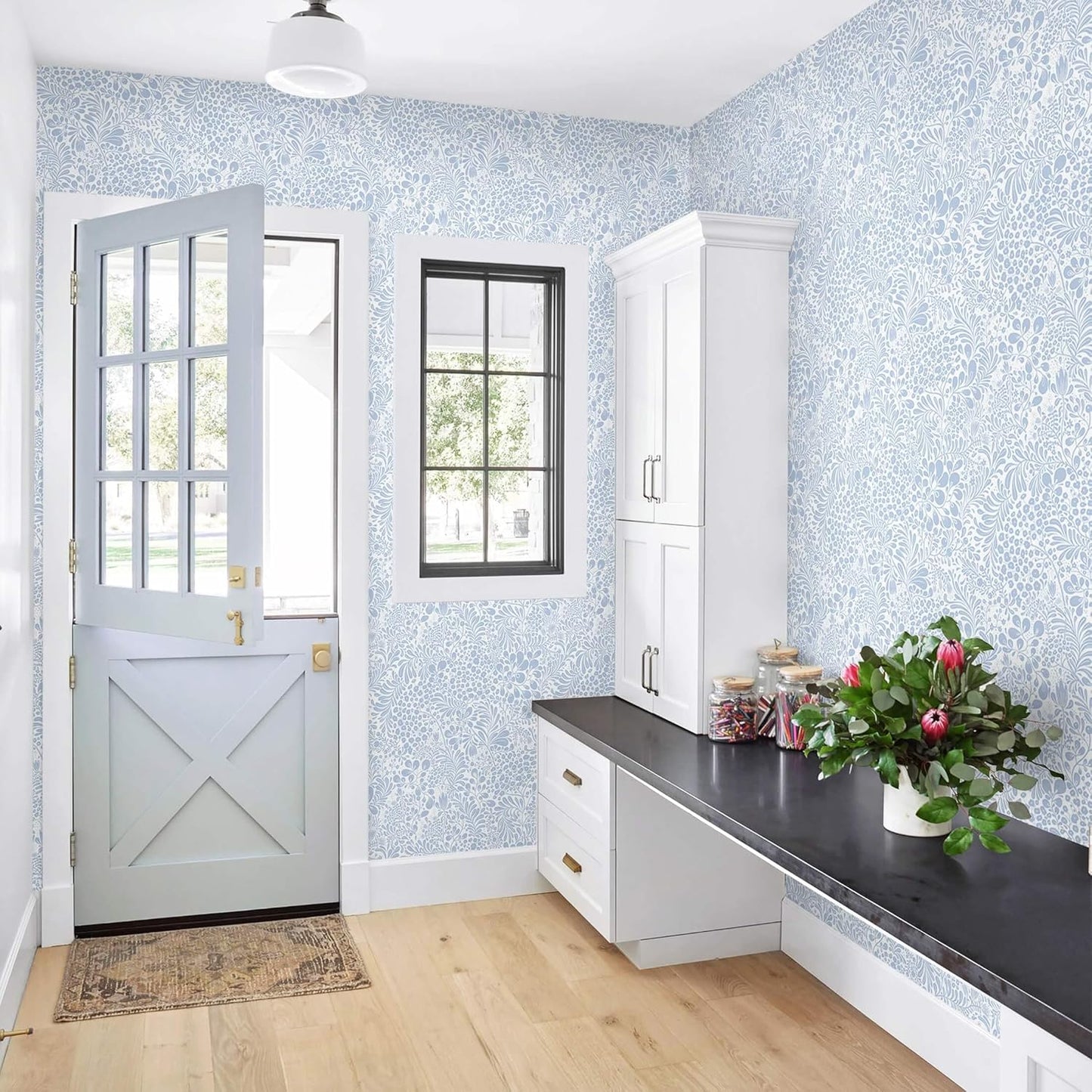 Heroad Peel and Stick Wallpaper Boho Beige Contact Paper Floral Wall Paper Removable Self Adhesive Wallpaper for Cabinet Bedroom Living Room Entryway Walls Bathroom Waterproof Vinyl Roll 17.3''x78.7''