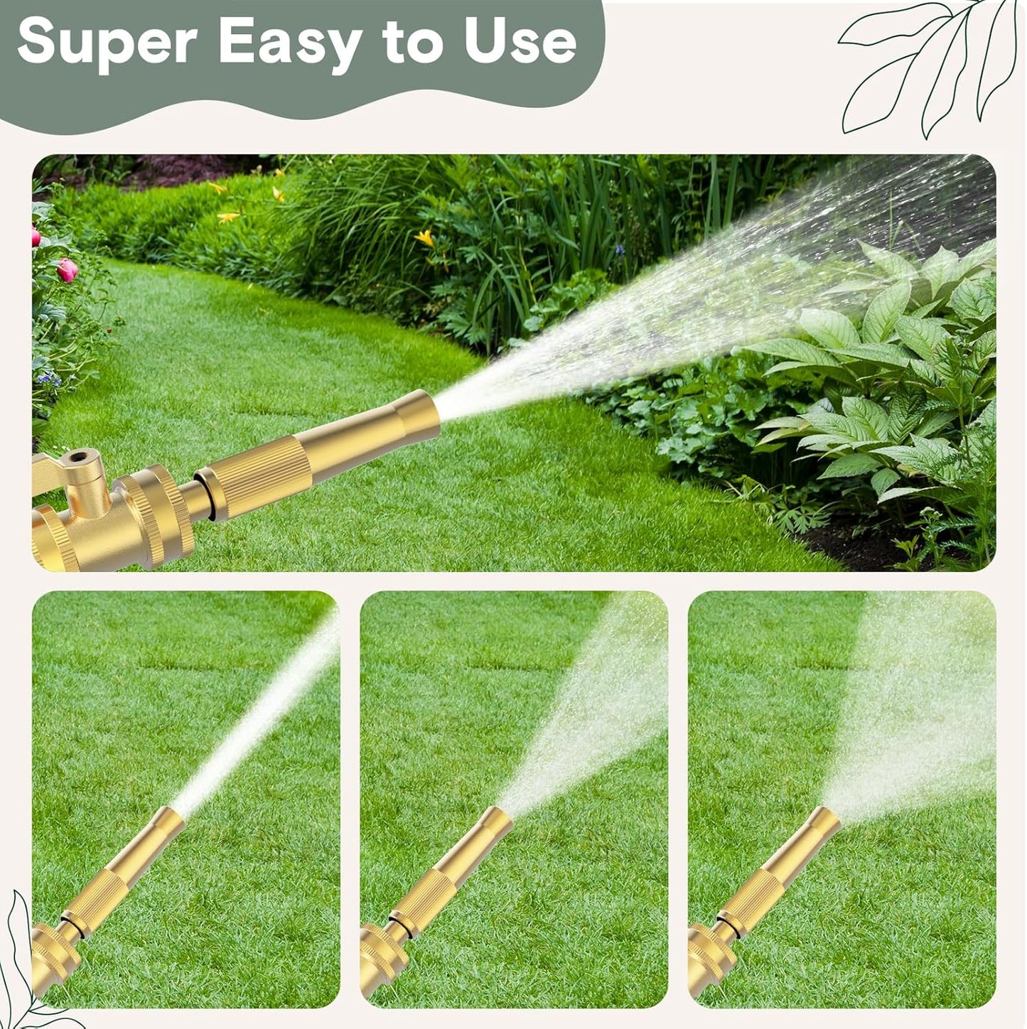 Twinkle Star Heavy-Duty Brass Adjustable Twist Hose Nozzle, 2 Pcs | 3/4” GHT Brass Garden Hose Nozzle, Adjustable Water Flow