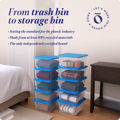 HOMZ 2-Pack Snaplock, Small Clear Plastic Storage Organizer Bins w/ Lids, 28 Quart, Gray - Stackable Container Boxes for Bedroom, Bathroom, Garage, and Office Organization