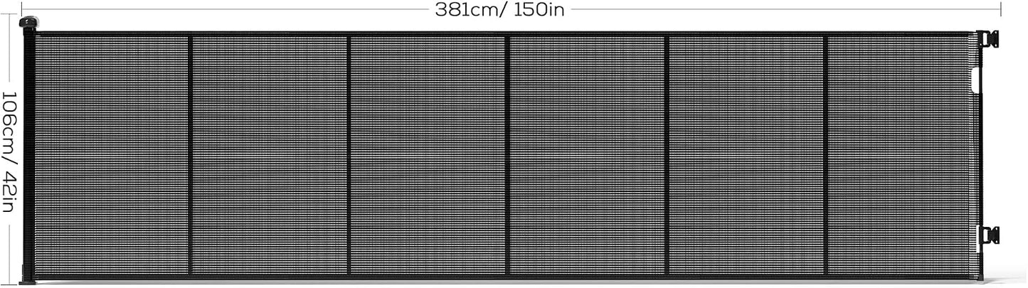 Retractable Baby Gate for Stairs, 42" Tall X 200" Wide Mesh Dog Gate Indoor, Child Gate for Doorways, Hallways, Deck, Indoor Outdoor Pet Baby Safety Essentials for Home, Black