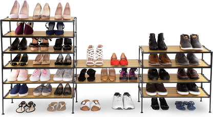 Seville Classics Sturdy Freestanding Storage Shelf for Bedroom, Closet, Entryway, Dorm Room Organizer Stackable Durable Metal Shoe Rack Ash Gray Slat, 3-Tier