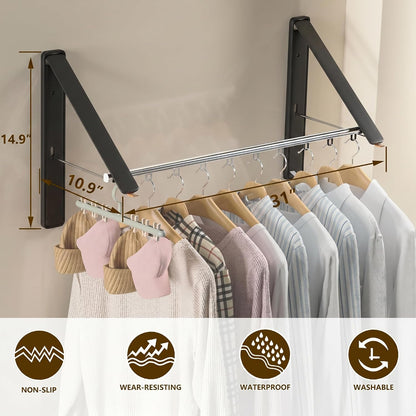 Clothes Drying Rack, Laundry Room Wall Mounted Retractable Clothes Hanger Drying Rack, Laundry Clothing Drying Rack Folding Indoor or Outdoor, Easy Installation Aluminium Dryer, 1pcs(White)