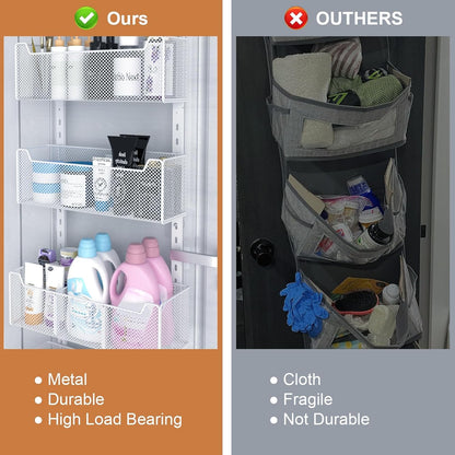 VyGrow Over The Door Organizer, Metal Door Organizer Hanging with 5 Adjustable Baskets and Coat Hook, Behind The Door Storage for Bedroom Closet Bathroom Pantry Cabinet Kitchen, Black
