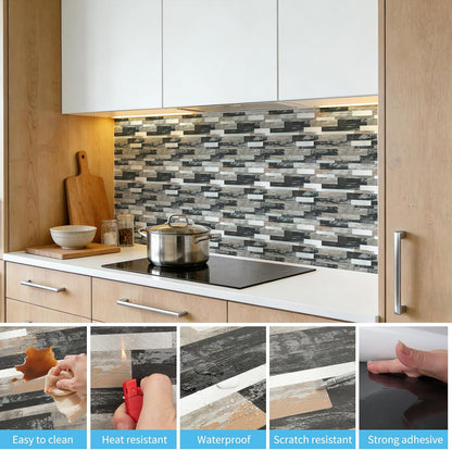 Art3d 10-Sheet Peel and Stick Backsplash Tile for Kitchen Bathroom Fireplace Laundry Room in White Slate with Gold Studded