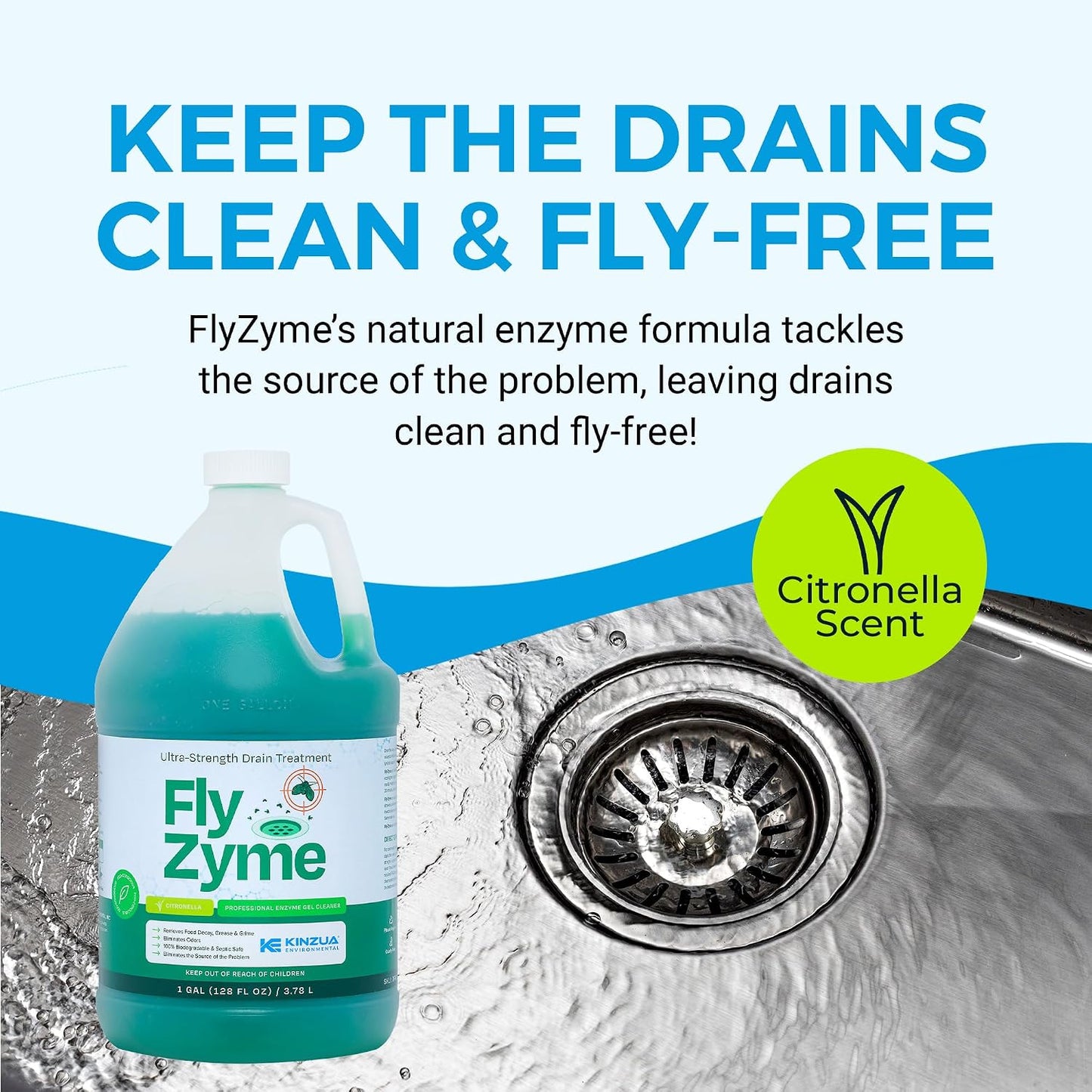 Fly-Zyme, Highly Concentrated Enzyme Drain Cleaner for Pipes, Drain Gel for Fruit Flies, Organic Waste Degrader & Odor Neutralizer, 32 fl oz, Pack of 2