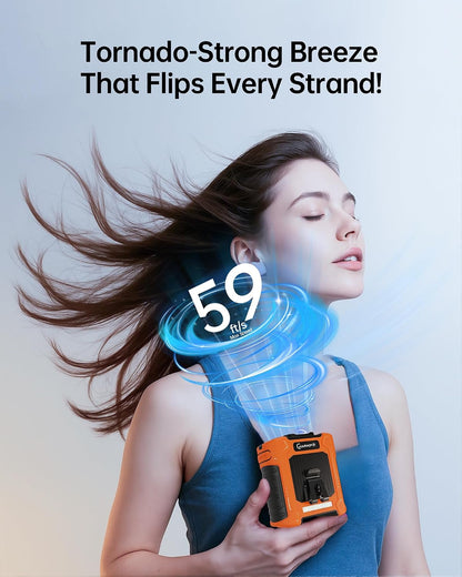 Waist Clip Fan - 5000mAh Rechargeable Portable Personal Fan, 39ft/s Ultra-Strong Wind, 29H Runtime, 5 Speeds, LED & SOS Light, for Outdoor, Camping, Hiking, Construction