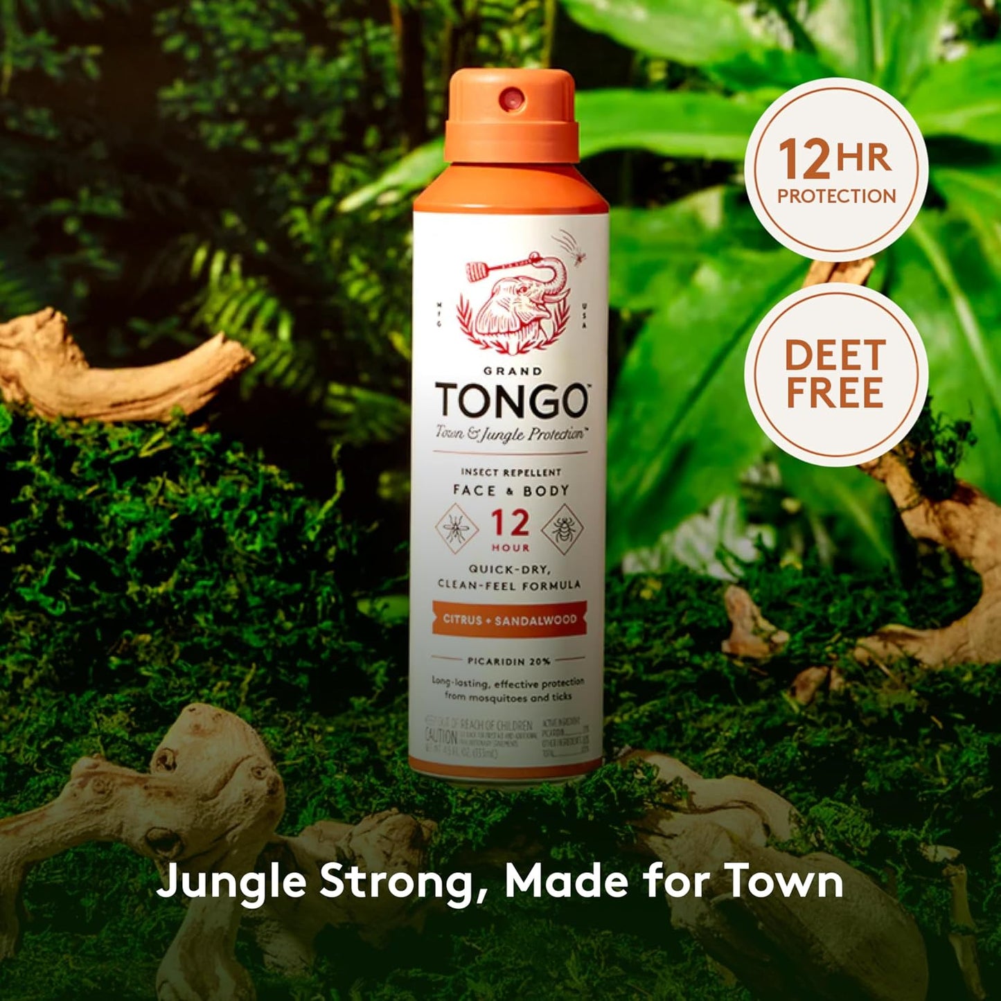 Grand Tongo DEET-Free Insect Repellent, The 12 Hour Protection, DEET Alternative – Fragrance Free
