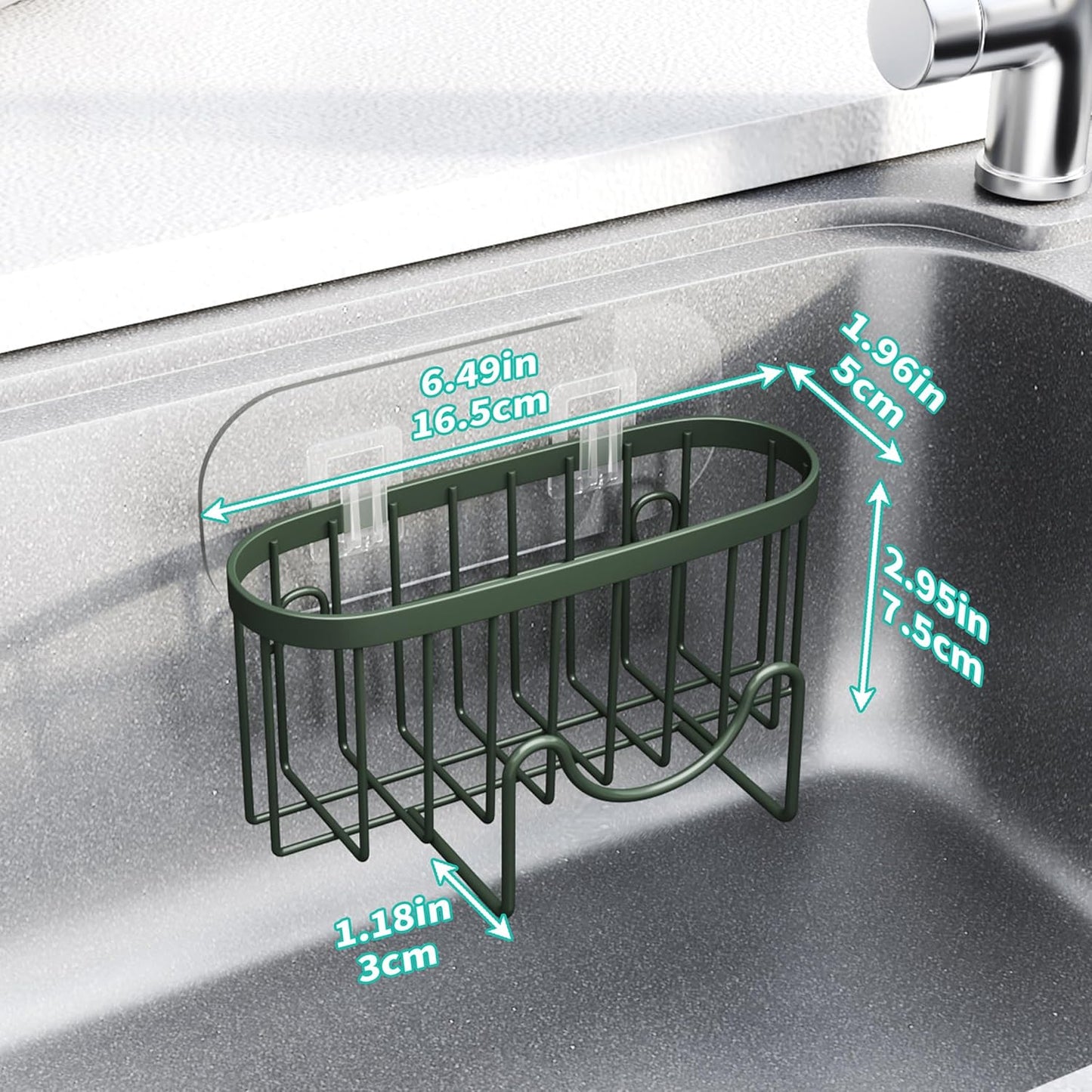 HapiRm Multifunctional Sponge Holder with Unique M-Shaped, 2 Installation Methods Kitchen Sink Caddy Organizer, Rustproof Stainless Steel Kitchen Organizers and Storage Essentials - Black