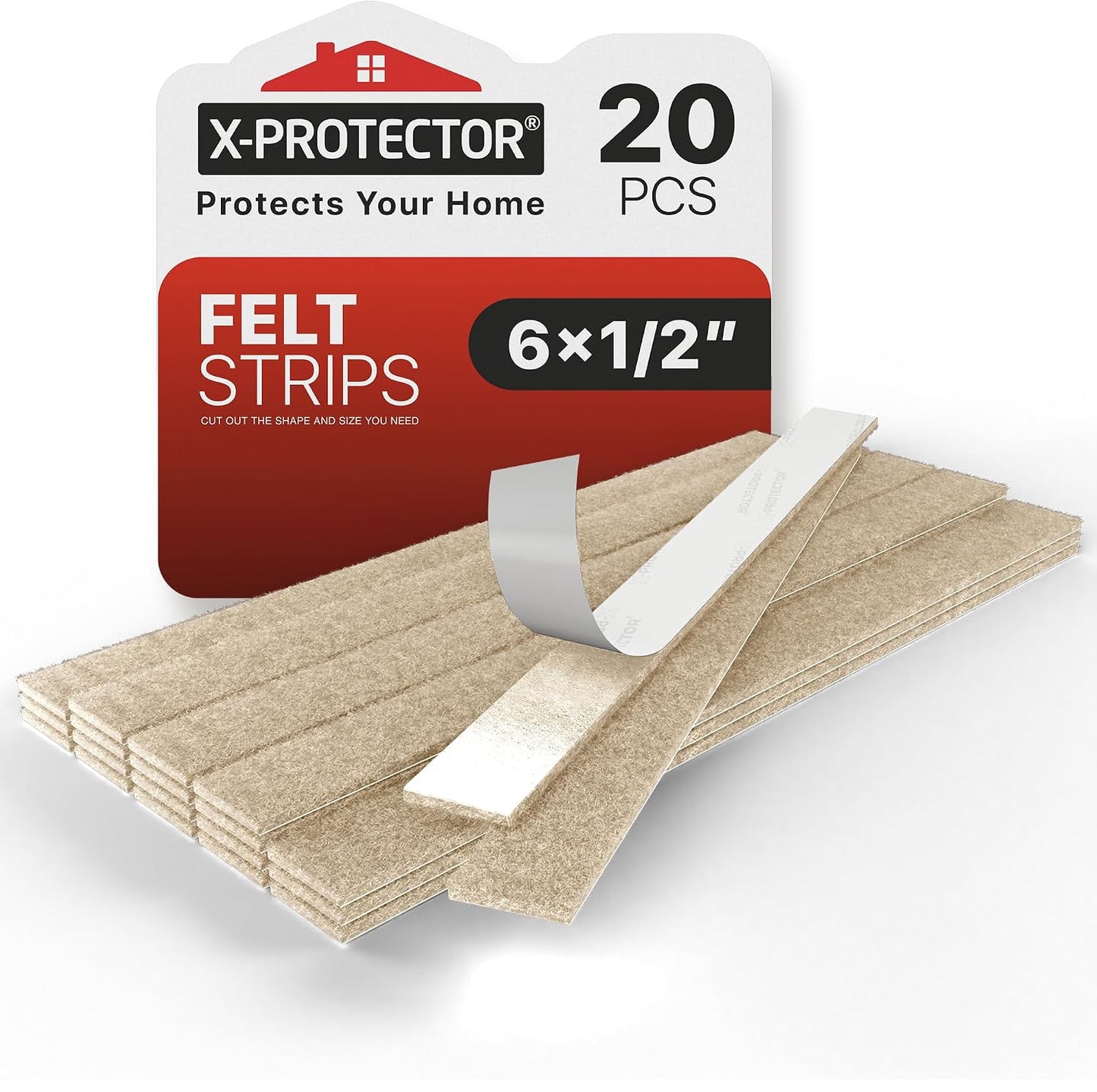 X-Protector Premium Felt Furniture Pads - 20 PCS 6 x 1/2" - Black Rectangular Pads with Tenacious Adhesive - Protects Hardwood, Laminate & Tile Floors