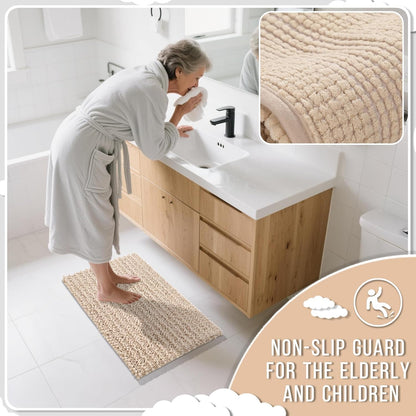 Yimobra Bathroom Rugs Non Slip Washable - Ultra Soft Absorbent Chenille Bath Mat, Quick Dry Shaggy Floor Carpet for Tub Shower, Gray Home Decor Accessories, 24x17 Inch