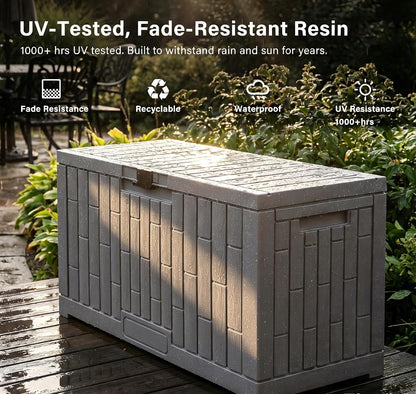 LAUSAINT HOME 320 Gallon Resin Deck Box, Package Delivery Box with Lockable Lid, Waterproof Outdoor Storage Box For Garden Tools, Patio Cushions(320 Gallon,Black)