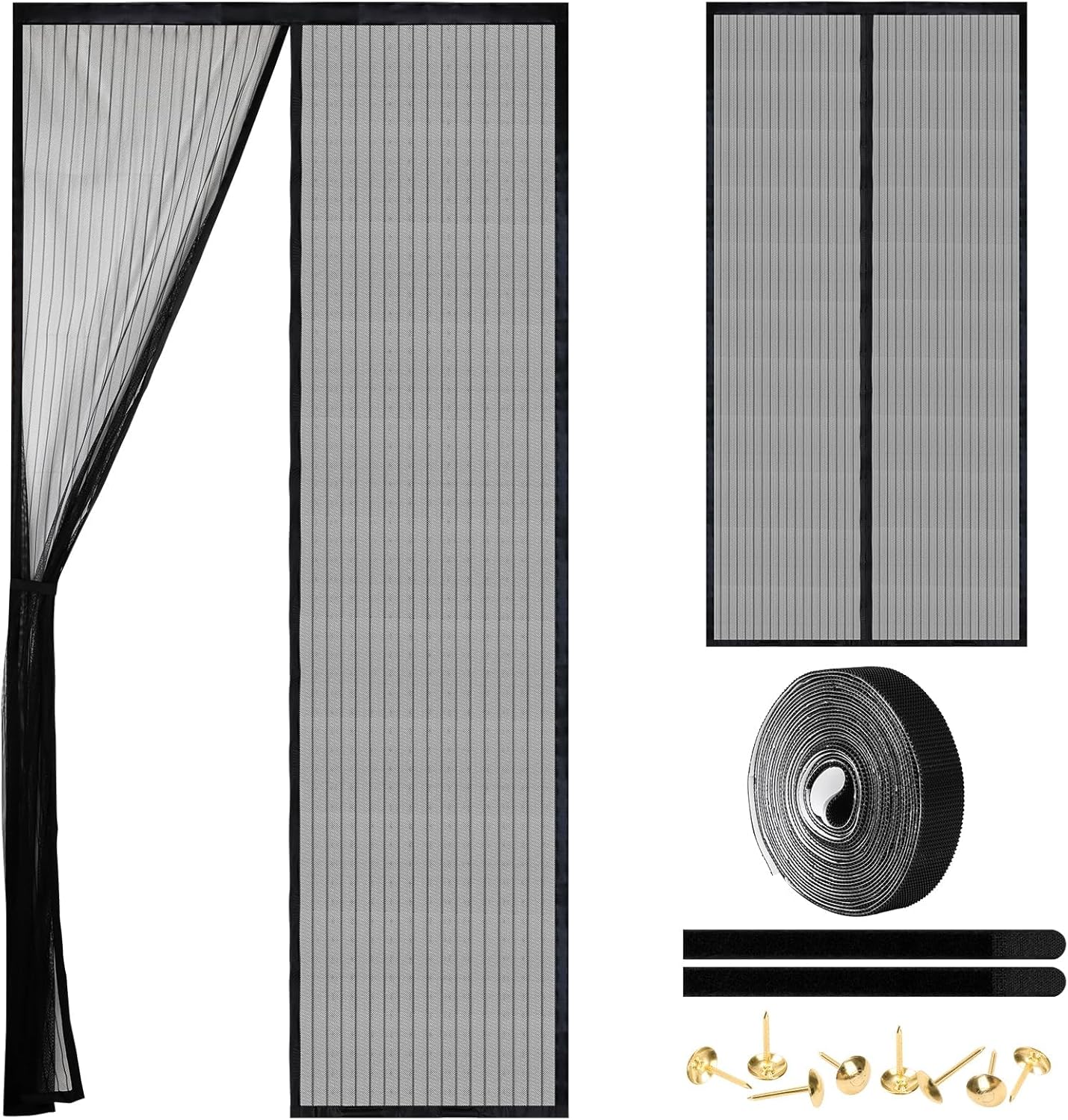 Magnetic Screen Door - Self Sealing, Heavy Duty, Hands Free Mesh Partition Keeps Bugs Out Let Breeze in- Pet and Kid Friendly - Keep Open Feature (Black, Fit Door Size 38 x 82 Inch)