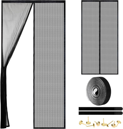Magnetic Screen Door - Self Sealing, Heavy Duty, Hands Free Mesh Partition Keeps Bugs Out Let Breeze in- Pet and Kid Friendly - Keep Open Feature (Black, Fit Door Size 38 x 82 Inch)