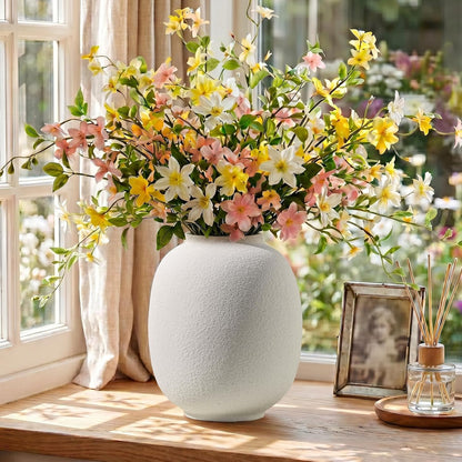 CUCUMI Ceramic Vase Set of 5, Home Decor Farmhouse Décor Handmade Pottery Vases for Pampas Grass, Dried Fresh Flowers, Table, Living Room, Kitchen, Shelf, Entryway Mantel Neutral Tones