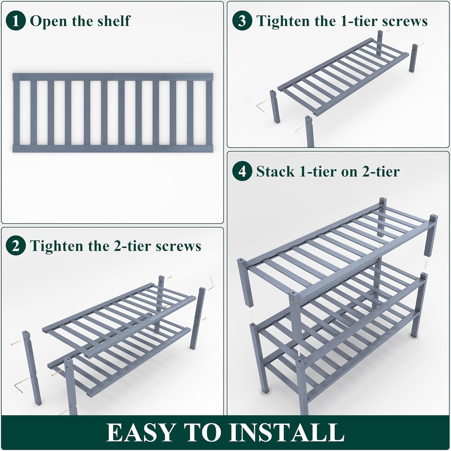 Smiry Bamboo Shoe Rack, 3 Tier Free Standing Wooden Shoe Organizer, Stackable Wood Shoe Storage Shelf for Closet, Entryway, 12 Vertical Slats, 2+1 Stack Standard Legs, 26.8"x11"x19.5", Natural