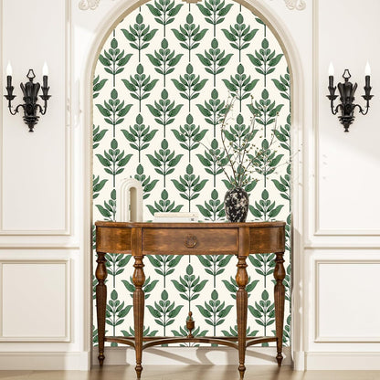 BOKEBEVE Leaves Contact Paper Floral Wallpaper Stick and Peel Boho Damask Wall Paper for Liner Drawer Cabinet Backsplash Renter Friendly Waterproof 17.5 x 118In