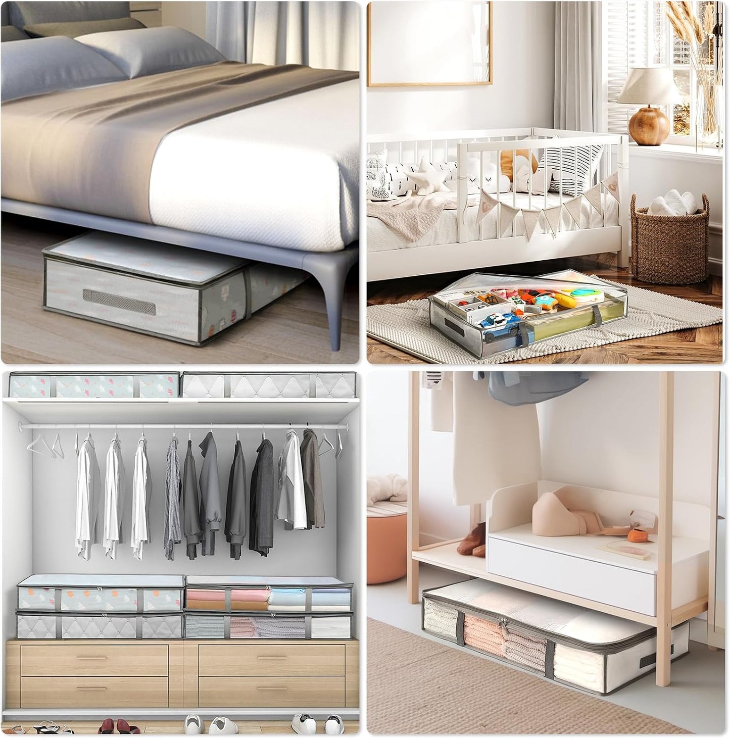 4 Packs Under Bed Storage Containers Bins, Humid-Proof Plastic Underbed Storage Bins, Closet Organizers and Clothes Storage Bags, Under the Bed Blanket Storage with Handles for Clothes,Bedroom
