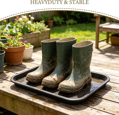 Boot Tray Waterproof Entryway Wet Shoe Storage Organizer (Rectangle, Brown) - Floor Protector for Outdoor Wet Muddy Sneaker Pets Plants with Raised Edge