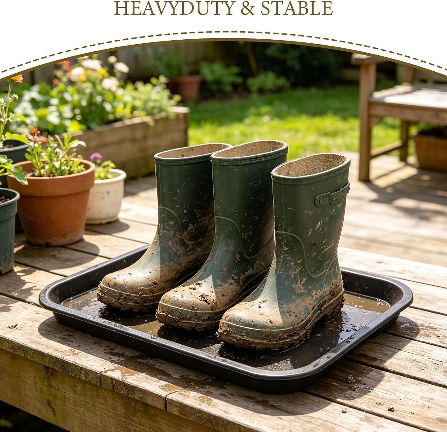 Boot Tray Shoe Mat for Entryway - Waterproof Drip Tray, Rectangular Plastic Plant Saucer for Indoor Outdoor Cowboy Wet Boots Storage Organizer