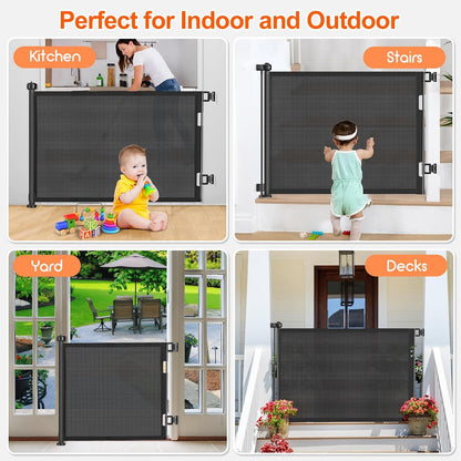 71 inch Retractable Baby Gates, EZIGO Extra Wide Baby Gate for Large Opening Extra Long Mesh Gate for Kids or Pet Dog Gate Child Safety Gate for Stairs Hallways Doorway Indoor Outdoor, Gray