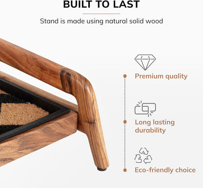 Anji Mountain Heavy Duty Waterproof Wooden Shoe Storage Mat Organizer/Boot Storage Tray Multi Use for Entryway with Coir, Tan Rectangle Embossed Insert, 1 Tier, Fits 2 Pair (26.5" Wide)