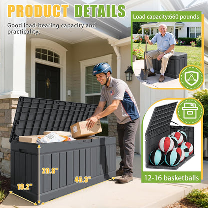Greesum Outdoor Storage Box 82 Gallon Storage Bin with Lid for Patio Furniture, Garden Tools, Pool Supplies, Waterproof and UV Resistant, Lockable, Black